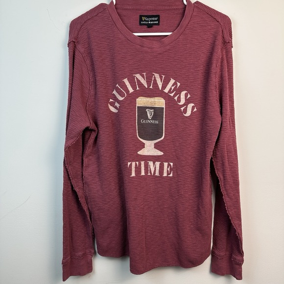 LUCKY BRAND Guinness Thermal‎ MENS LARGE RED BURGUNDY BEER CASUAL Long Sleeve - Picture 1 of 5